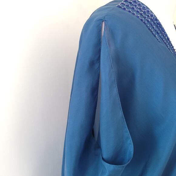 Sachin + Babi for Ankasa Silk Caftan Beaded Kimono Sleeves Blue Lightweight 2 - Picture 9 of 12